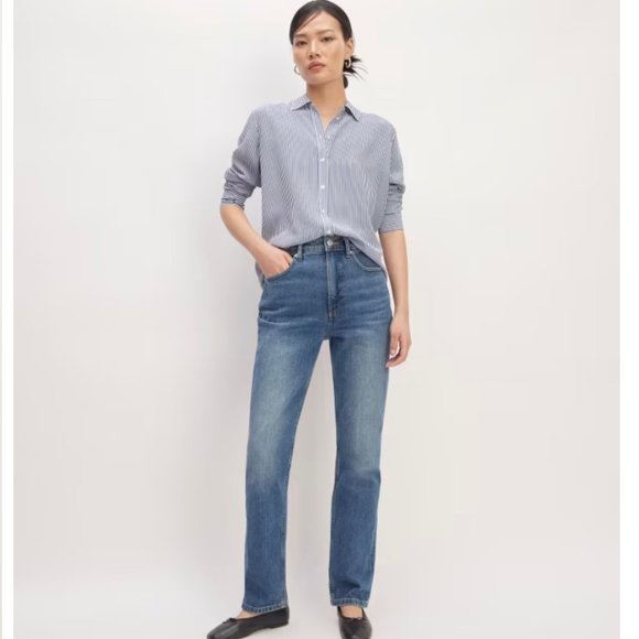 Everlane | The Washable Clean Silk Relaxed Shirt in Blue/White - Picture 3 of 8
